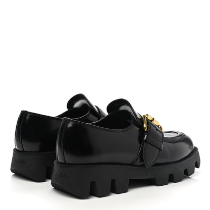 Prada Spazzolato Buckled Loafers 38.5 Black 4 of 9