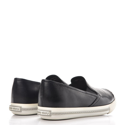 Miu Miu Nappa Metal Cap Toe Slip On Sneakers 37.5 Nero Black 4 of 14
