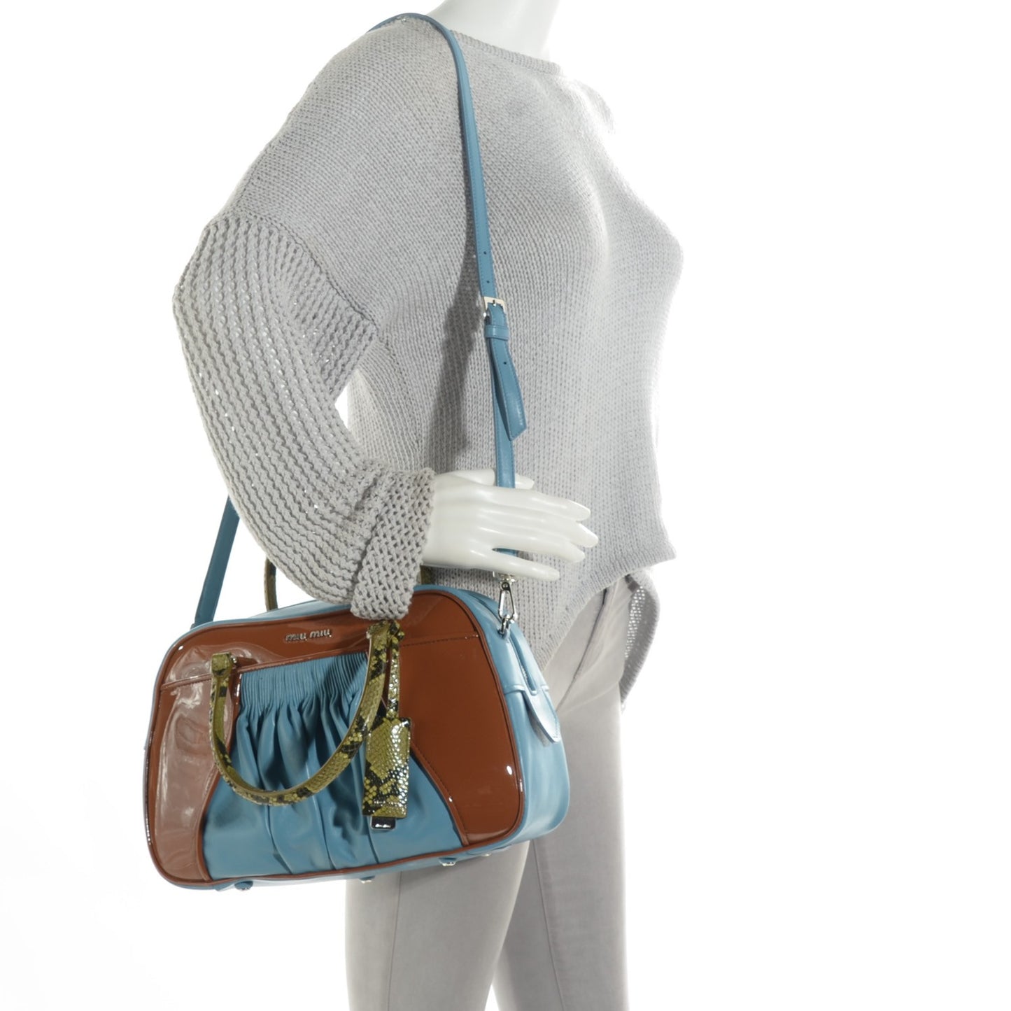 Patent Ayers Top Handle Bag Cognac Astral Blue