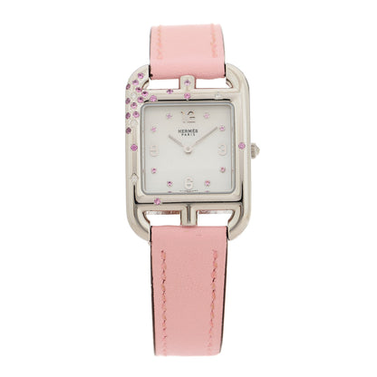 Hermes Stainless Steel Swift Diamond Pink Sapphire Mother of Pearl 23mm Cape Cod Quartz Watch Rose Sakura 1 of 5