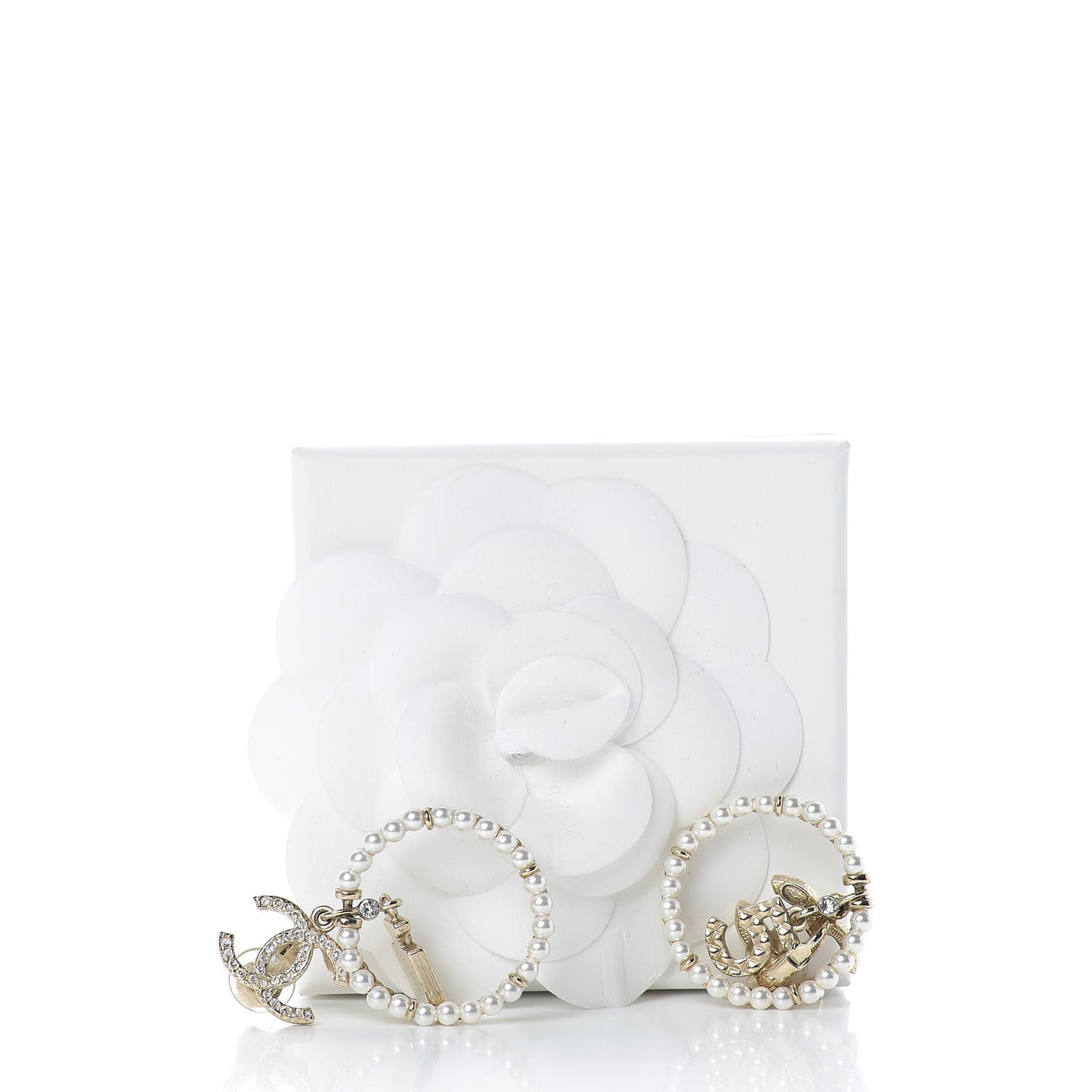 Crystal Pearl Charms CC Drop Earrings Gold