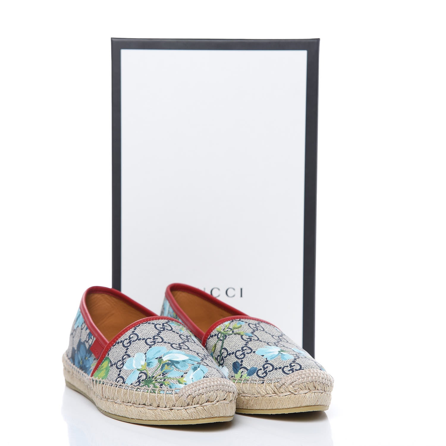 Gucci GG Supreme Monogram Blooms Espadrilles 38.5 Beige Blue Navy Hibiscus Red 9 of 9