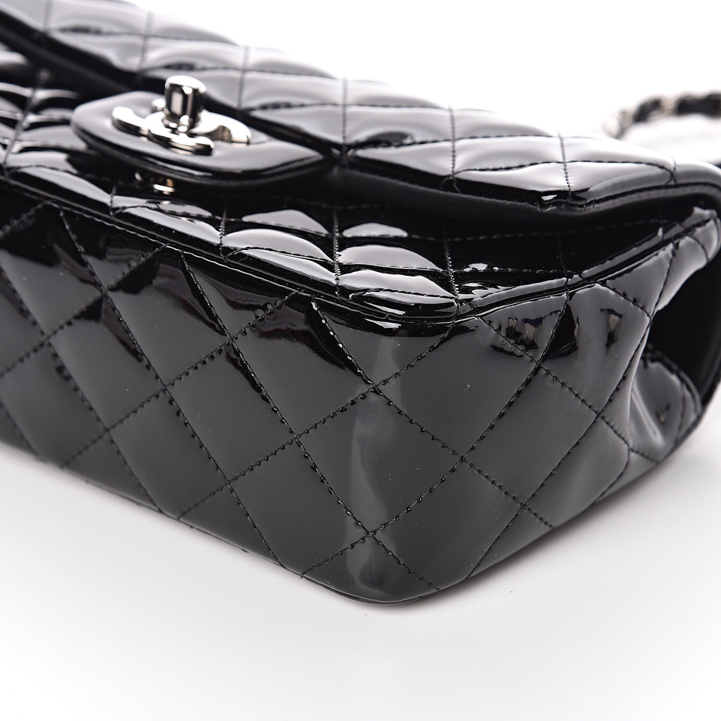 Patent Calfskin Quilted Mini Rectangular Flap Black