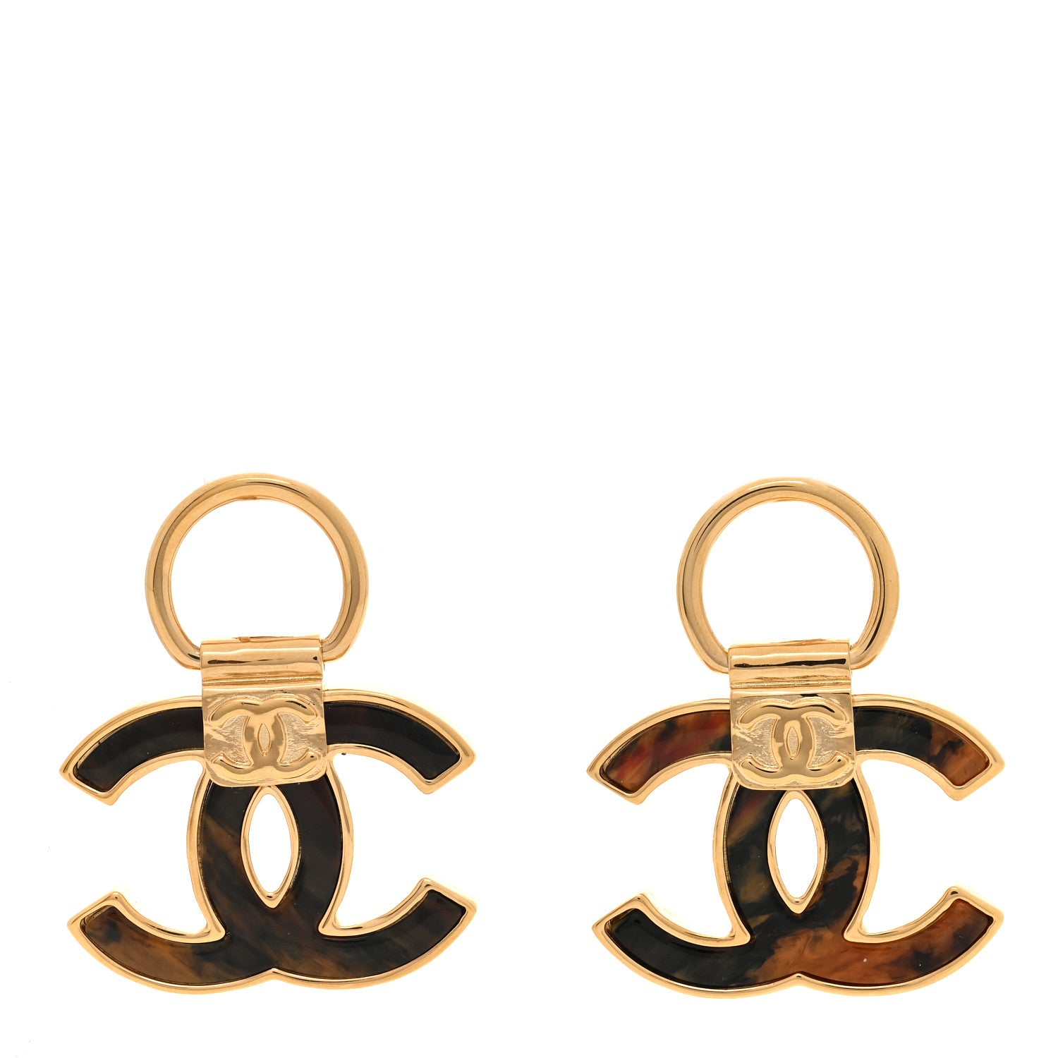 Chanel Metal Resin CC Clip On Earrings Gold Orange Black 1 of 5