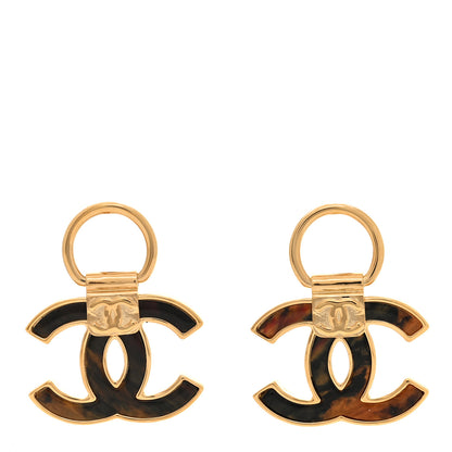 Chanel Metal Resin CC Clip On Earrings Gold Orange Black 1 of 5