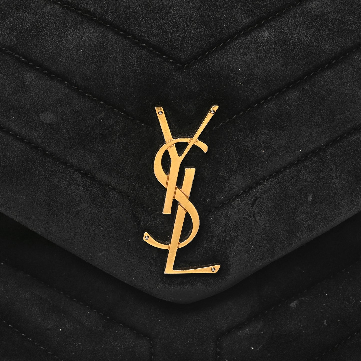 Suede Calfskin Y Quilted Monogram Small Loulou Chain Satchel Black