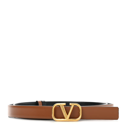 Valentino Garavani Glossy Calfskin VLogo Reversible Belt 100 40 Saddle Brown Black 1 of 5