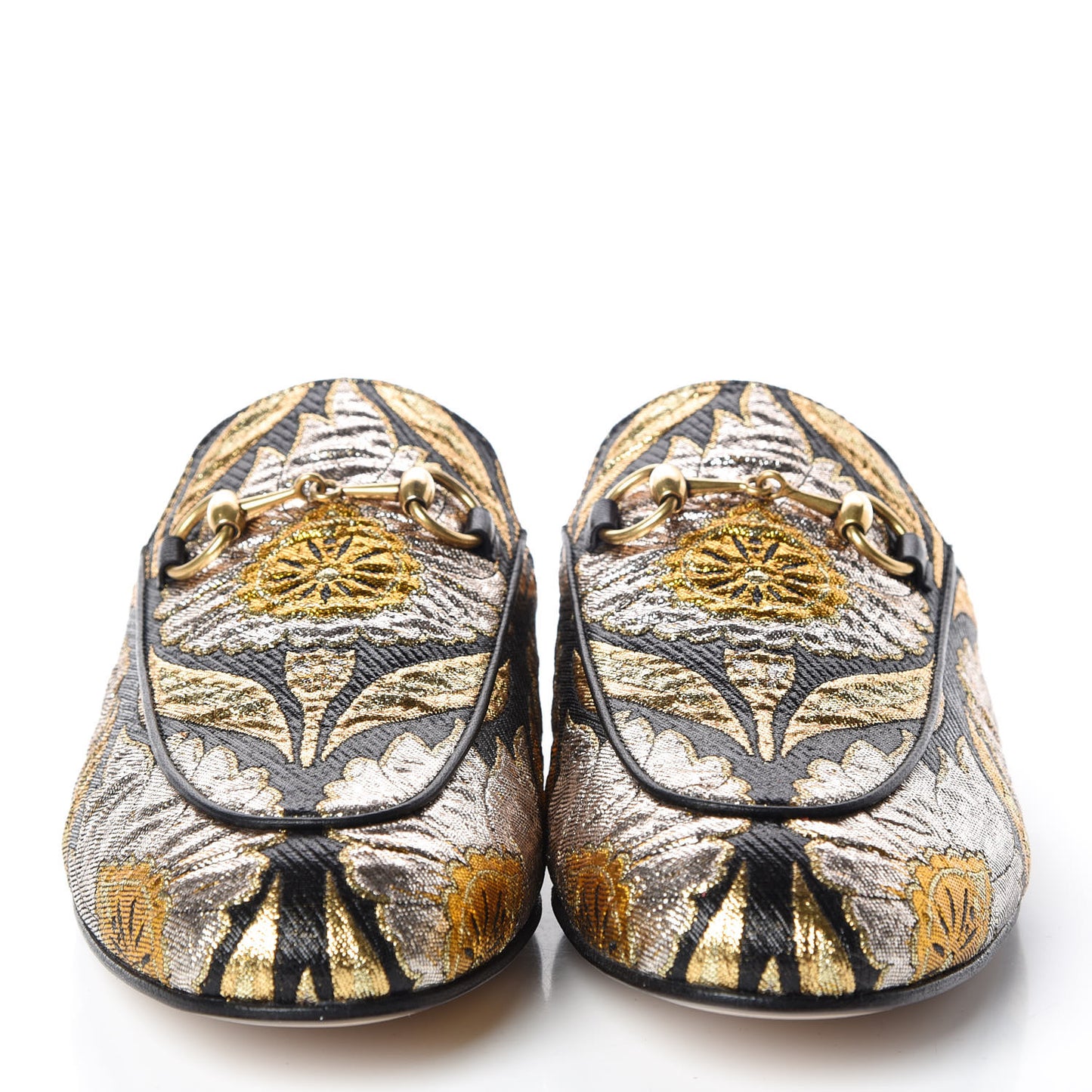 Jacquard Floral Womens Princetown Slippers 37.5 Oro Black