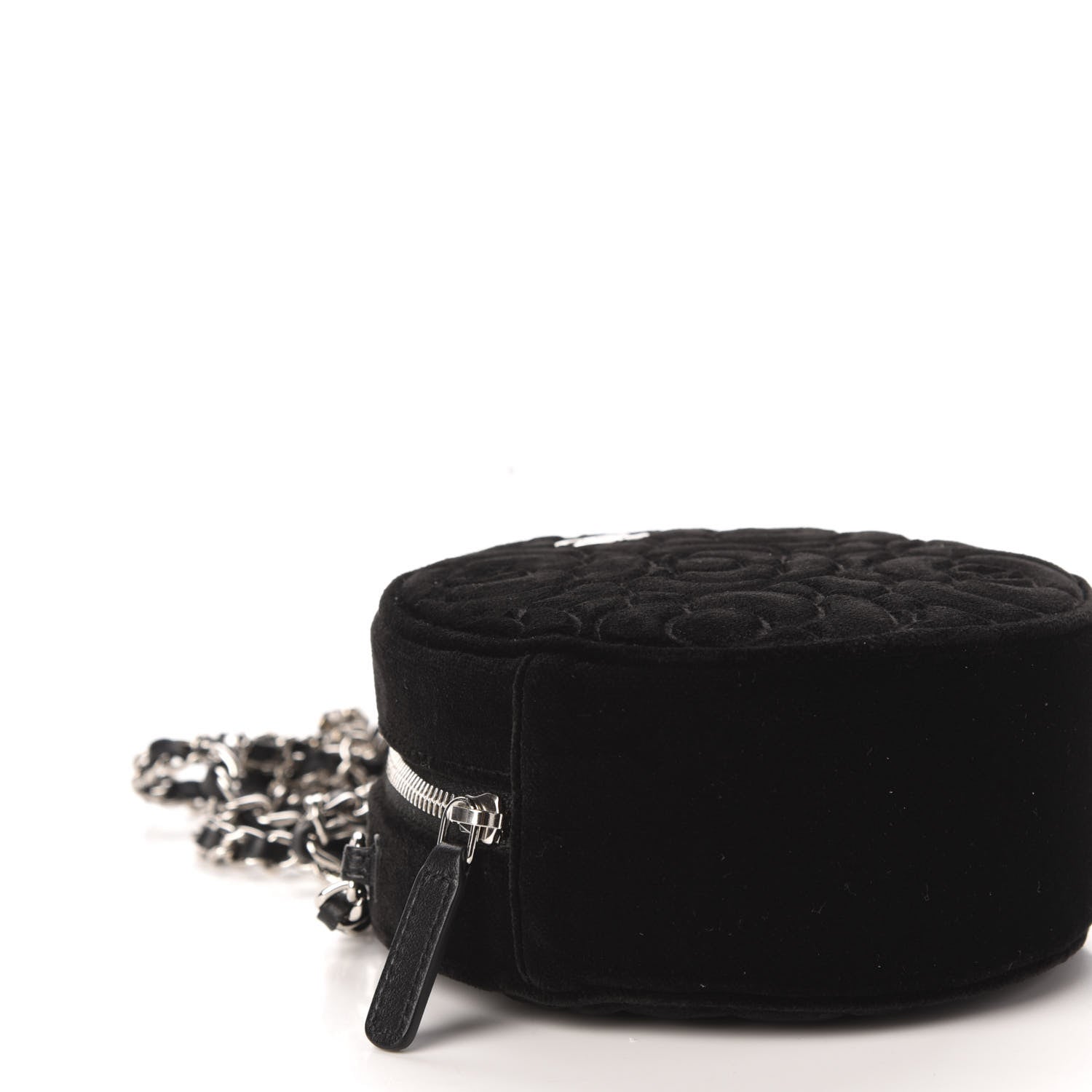 Chanel Suede Camellia Quilted Round Clutch With Chain Black 8 of 11