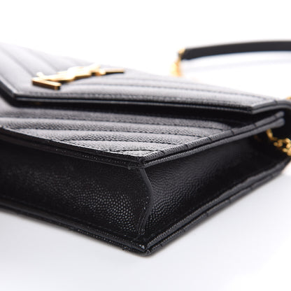 Saint Laurent Grain De Poudre Matelasse Chevron Monogram Envelope Chain Wallet Black 8 of 8
