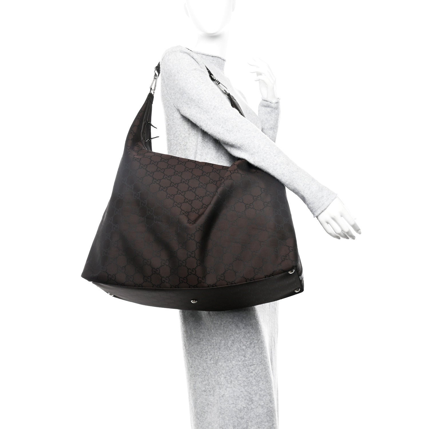 Gucci Nylon Monogram Extra Large Hobo Dark Brown 2 of 13