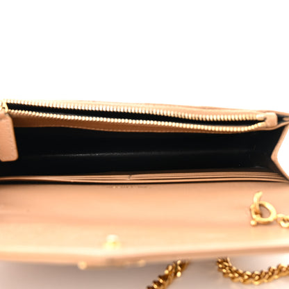 Saint Laurent Grain De Poudre Matelasse Chevron Monogram Envelope Chain Wallet Dark Beige 5 of 12