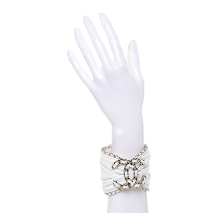 Chanel Lambskin Chain CC Cuff Bracelet White Gold 2 of 5