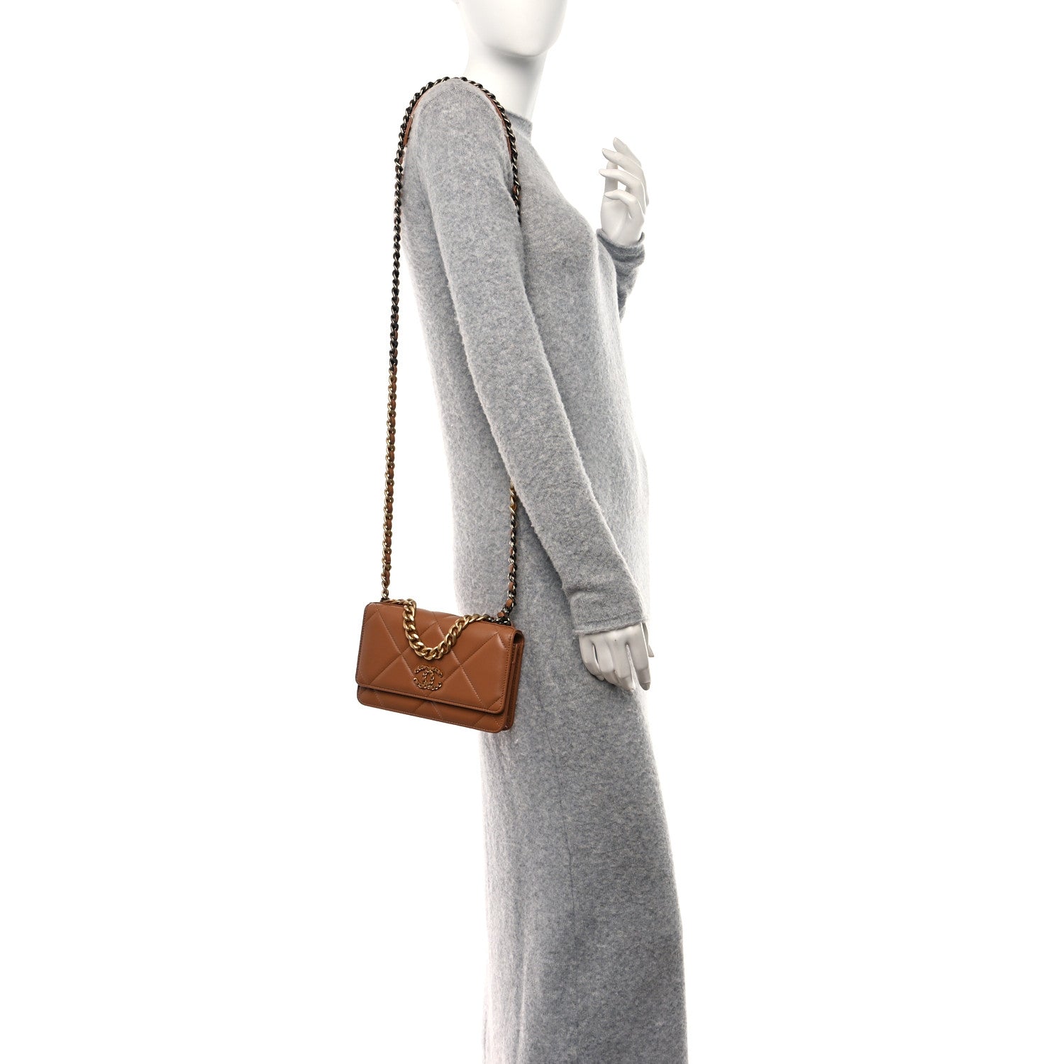 Chanel Lambskin Quilted Chanel 19 Wallet On Chain WOC Brown 2 of 12