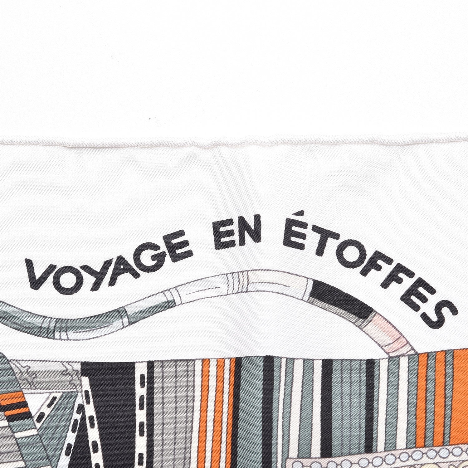 Hermes Silk Voyage En Etoffes Scarf 90 White Vert De Gris Orange 5 of 7