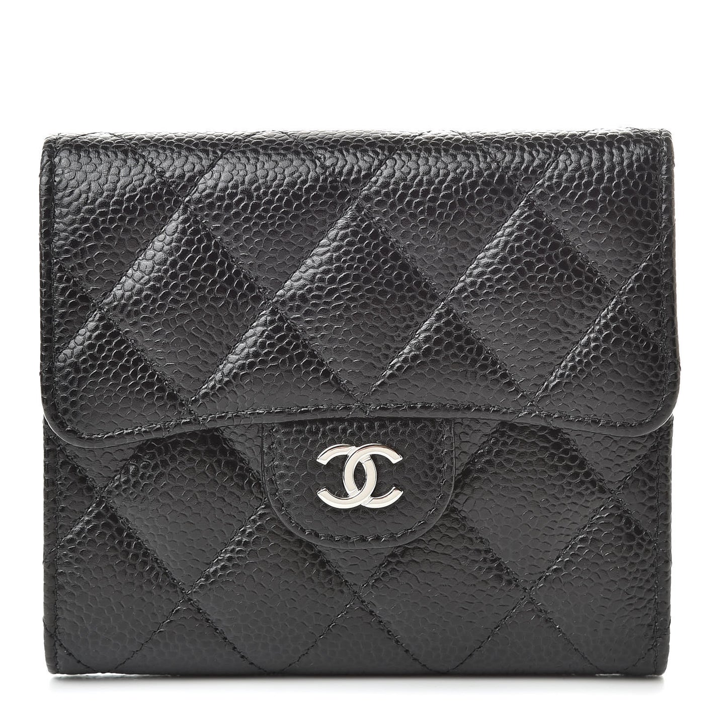 Caviar Quilted Compact Flap Wallet Black