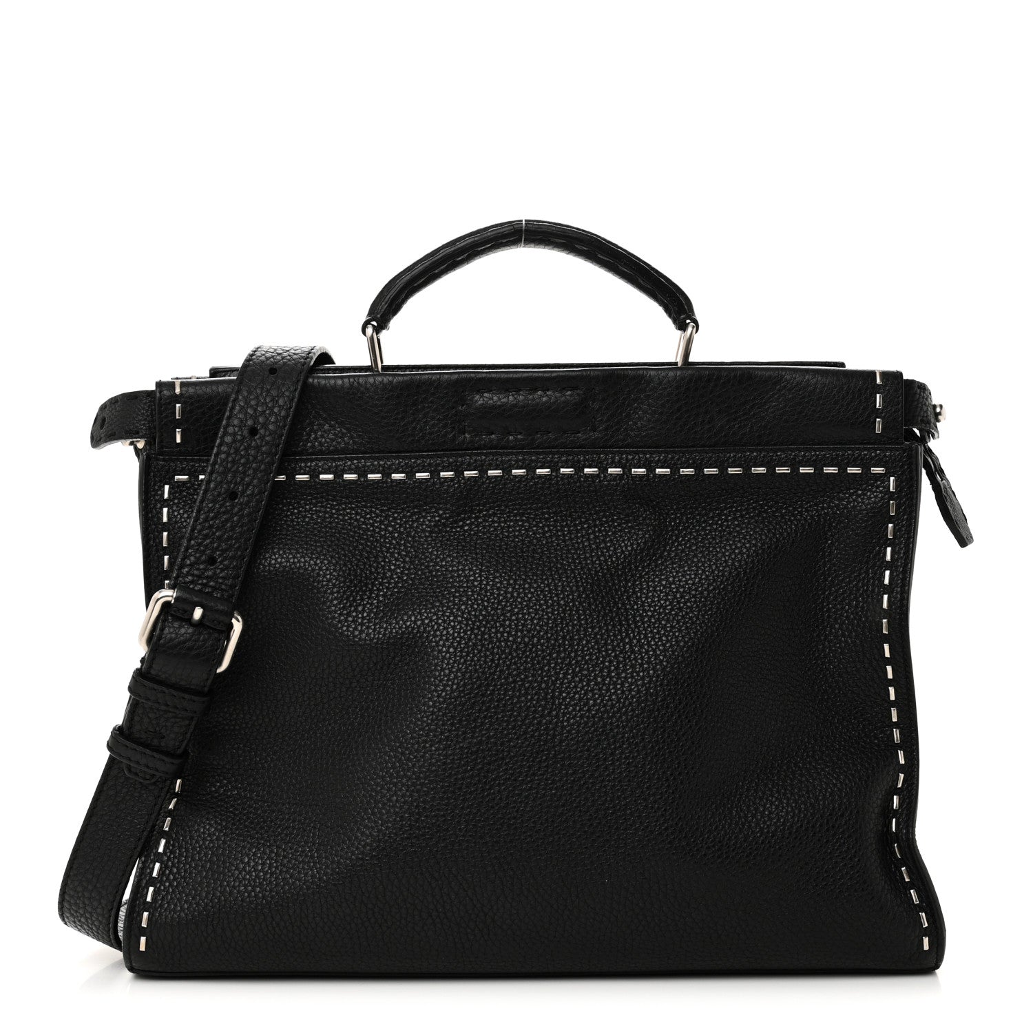 Fendi Cuoio Romano Selleria Studded Large Peekaboo Iconic Fit Satchel Black 1 of 10
