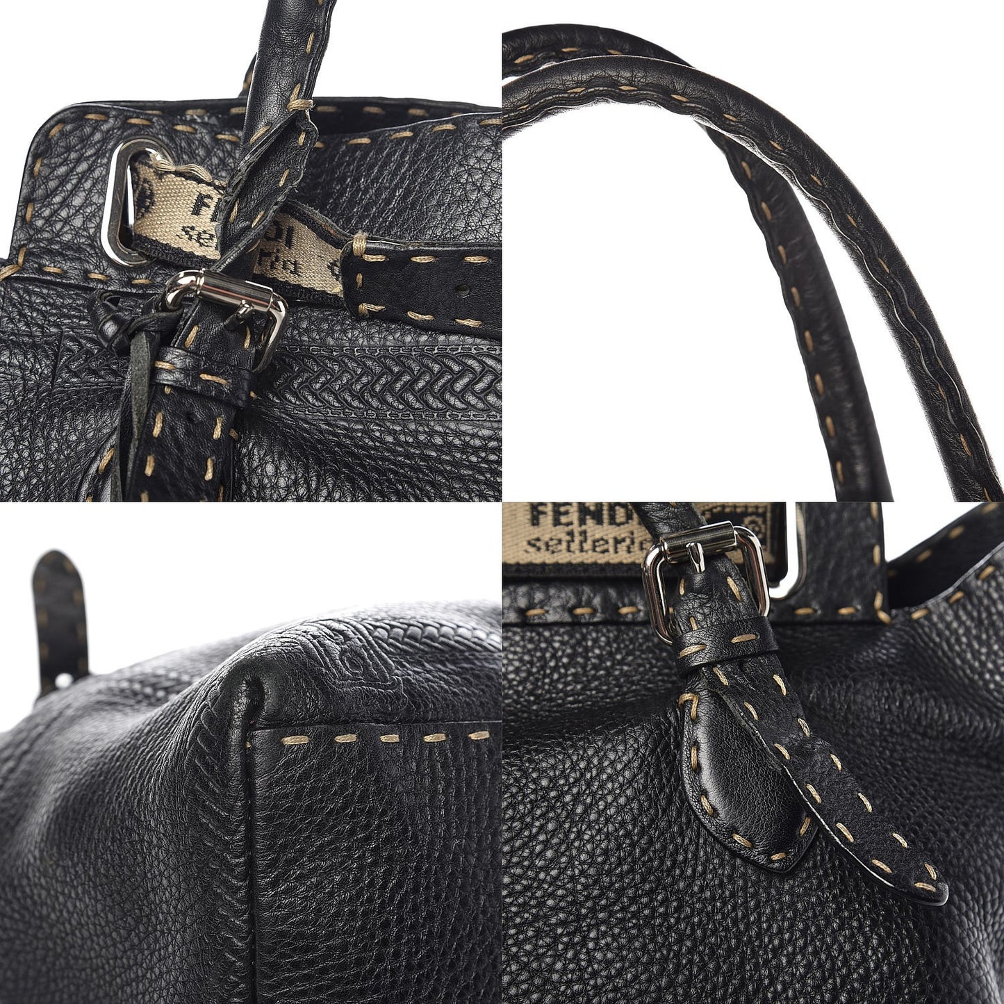 Calfskin Romano Selleria Large Villa Borghese Tote Black