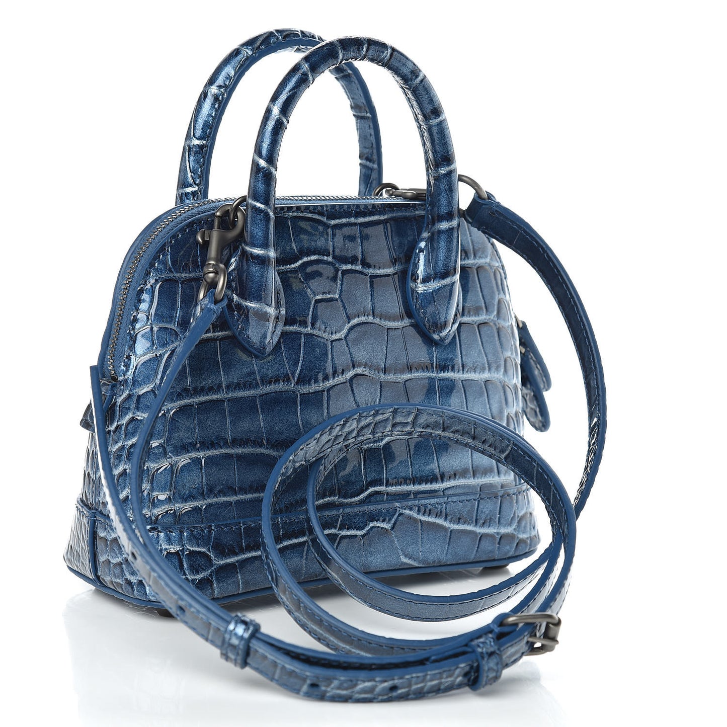 Metallic Calfskin Crocodile Embossed XXS Ville Top Handle Bag Bleu