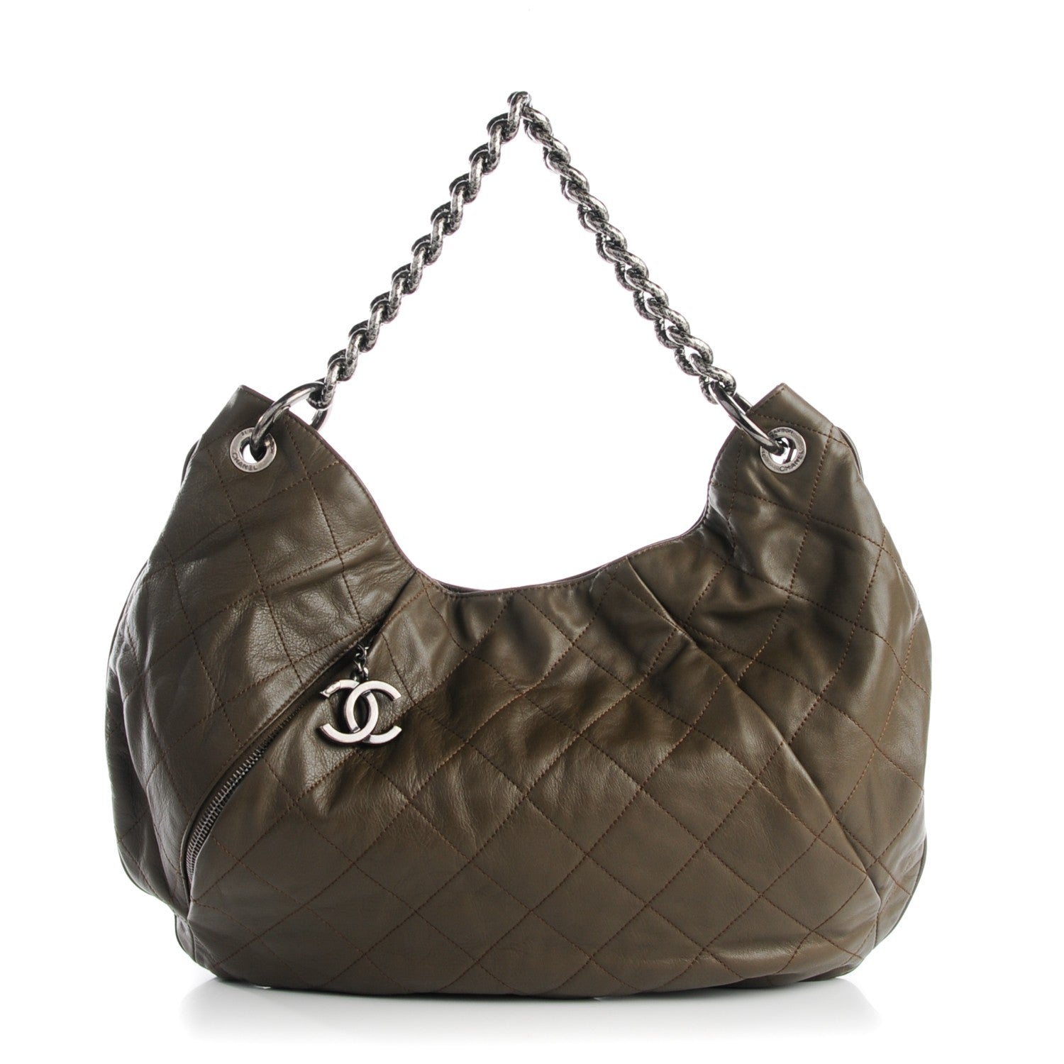 Chanel Calfskin Coco Pleats Hobo Taupe 1 of 7