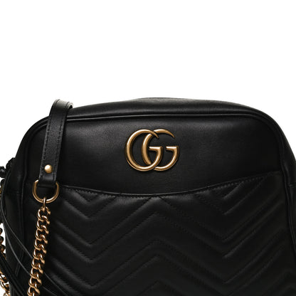 Gucci Calfskin Matelasse Medium GG Marmont Chain Shoulder Bag Black 8 of 10