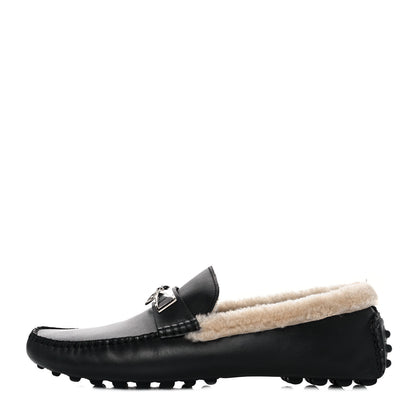 Hermes Calfskin Woolskin Mens Irving Moccasin Loafers 40 Black 1 of 7
