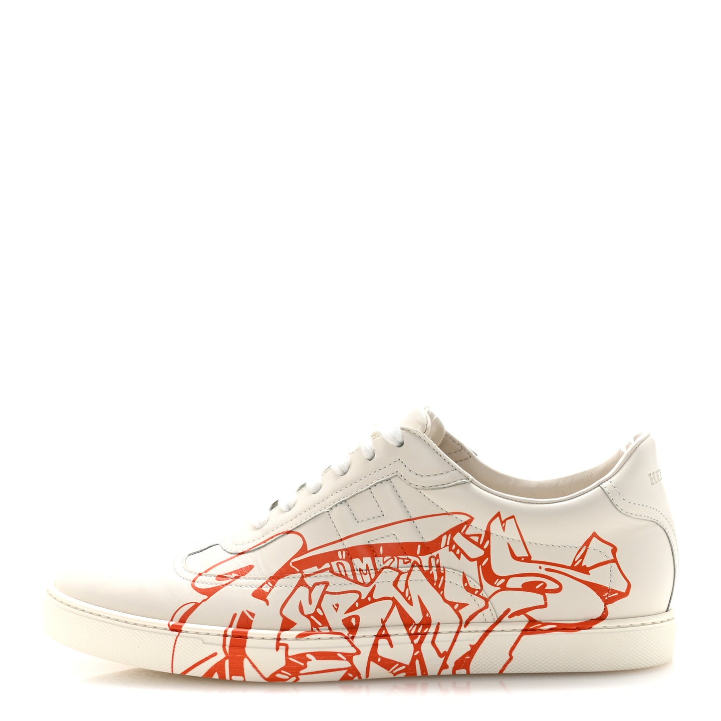 Calfskin Graff Hermes Mens Quicker Sneakers 42 White Orange