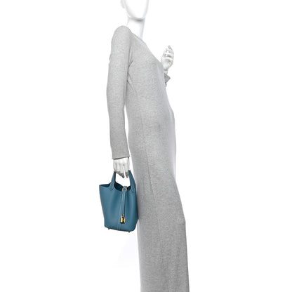 Hermes Taurillon Clemence Picotin Lock 18 PM New Blue Jean 2 of 11