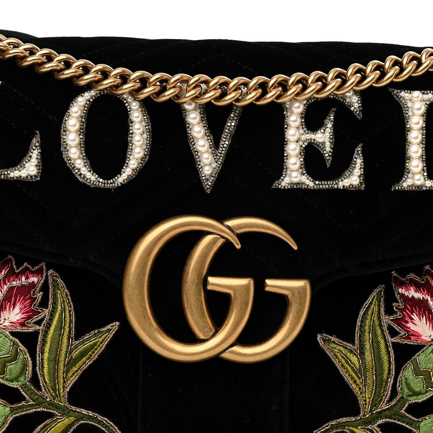 Gucci Velvet Matelasse Loved Embroidered Medium GG Marmont Shoulder Bag Black 8 of 11