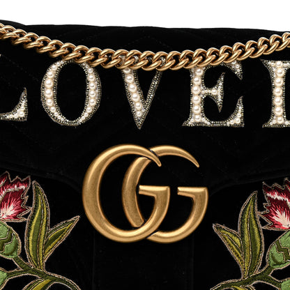 Gucci Velvet Matelasse Loved Embroidered Medium GG Marmont Shoulder Bag Black 8 of 11