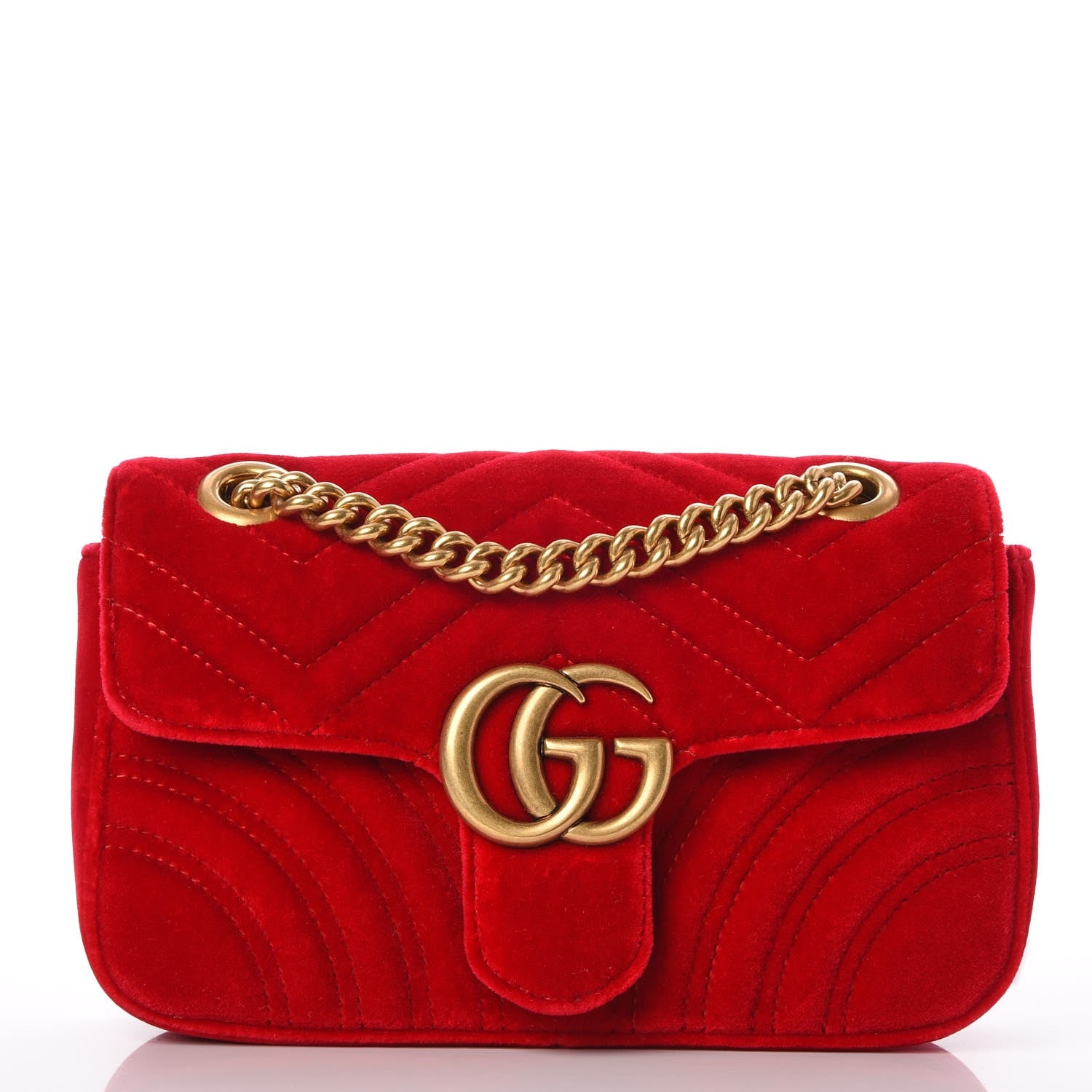 Gucci Velvet Matelasse Mini GG Marmont Shoulder Bag Hibiscus Red 1 of 8