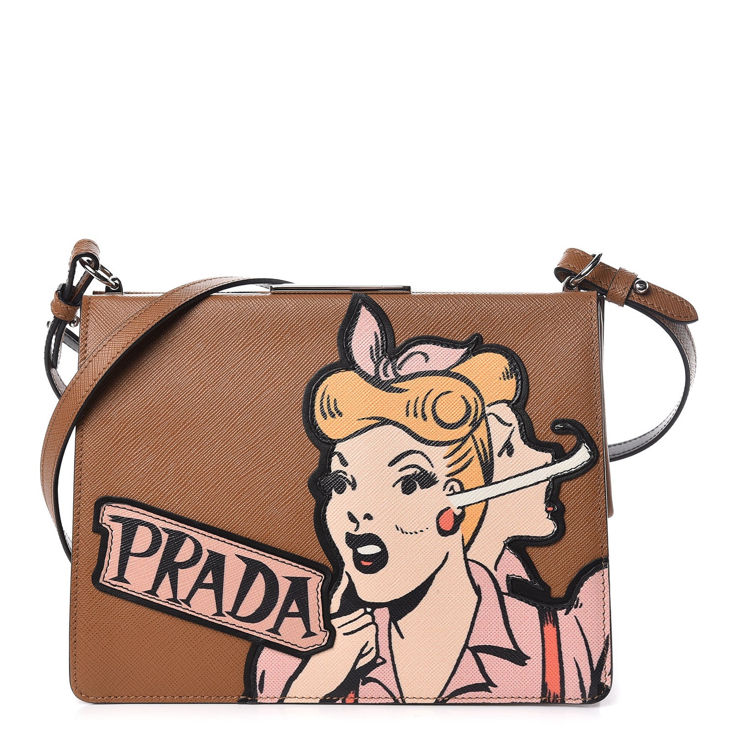 Saffiano Patch Comics Light Frame Bag Caramel