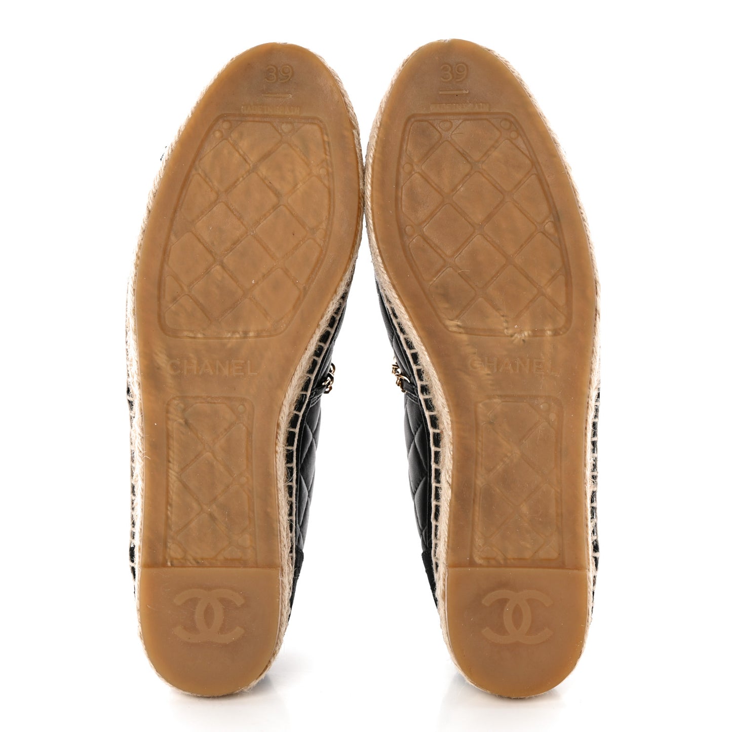 Lambskin Grosgrain Quilted CC Chain Espadrilles 39 Black