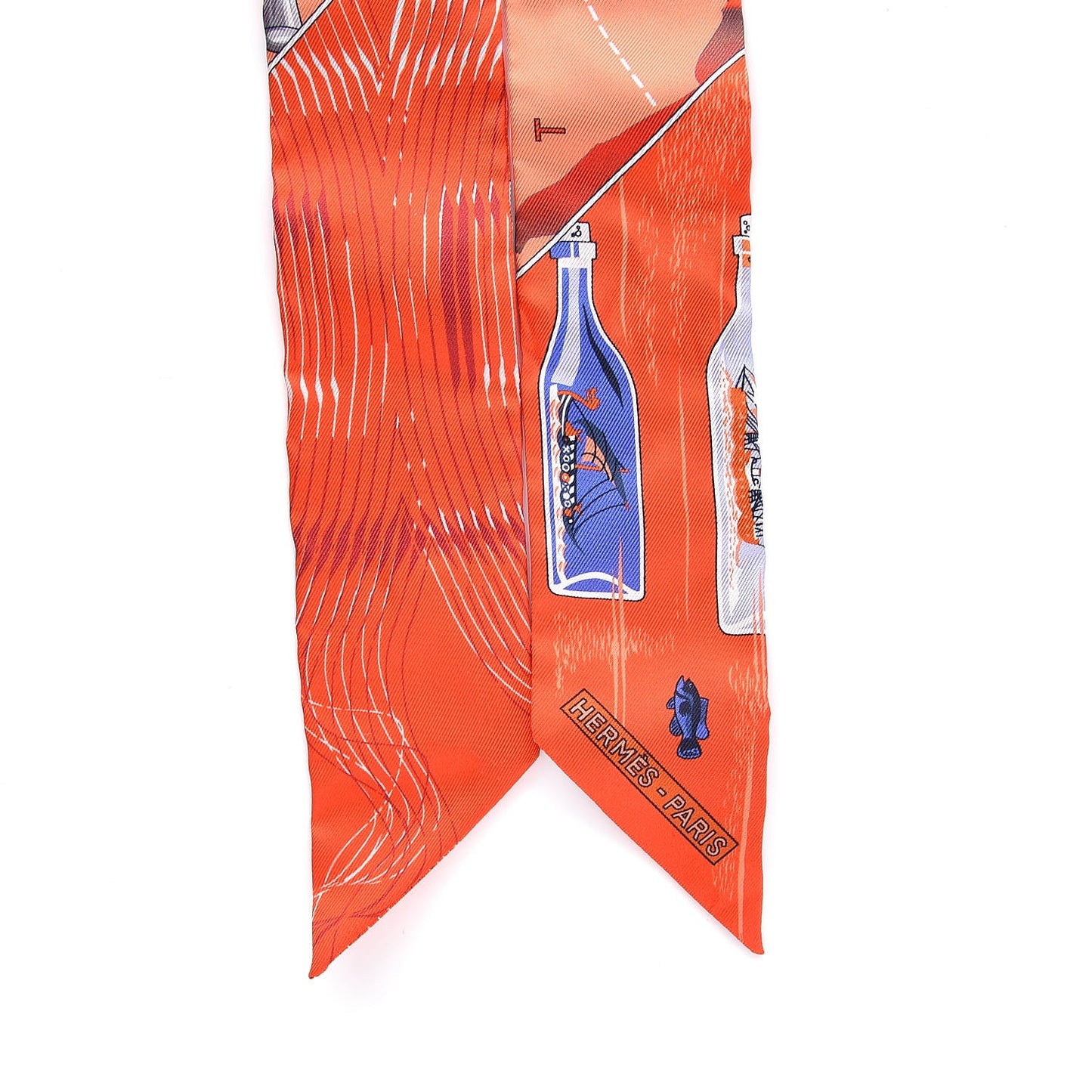 Silk Caleche Mors Et Bouteilles Twilly Vermilion Corail Bleu