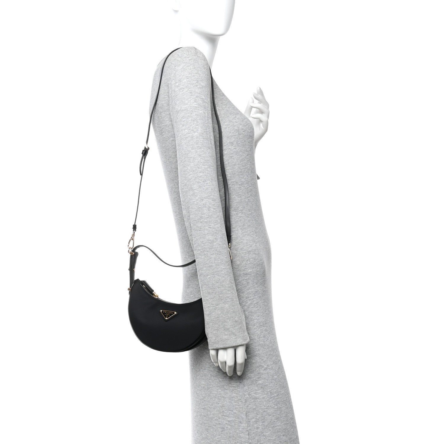 Prada Re-Nylon Spazzolato Mini Arque Shoulder Bag Black 2 of 10