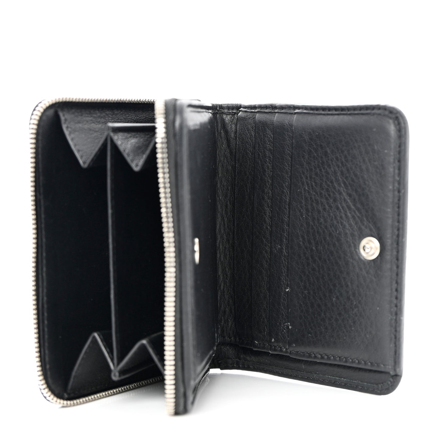 Calfskin Logo Zip Around Card Holder Black