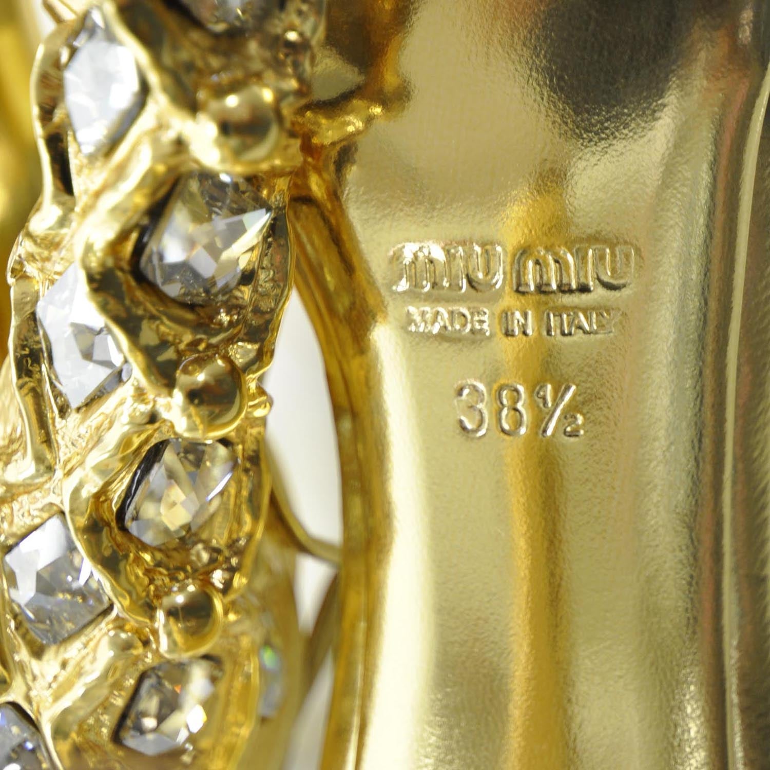 Miu Miu Leather Jeweled Sandals 38.5 Gold 6 of 7