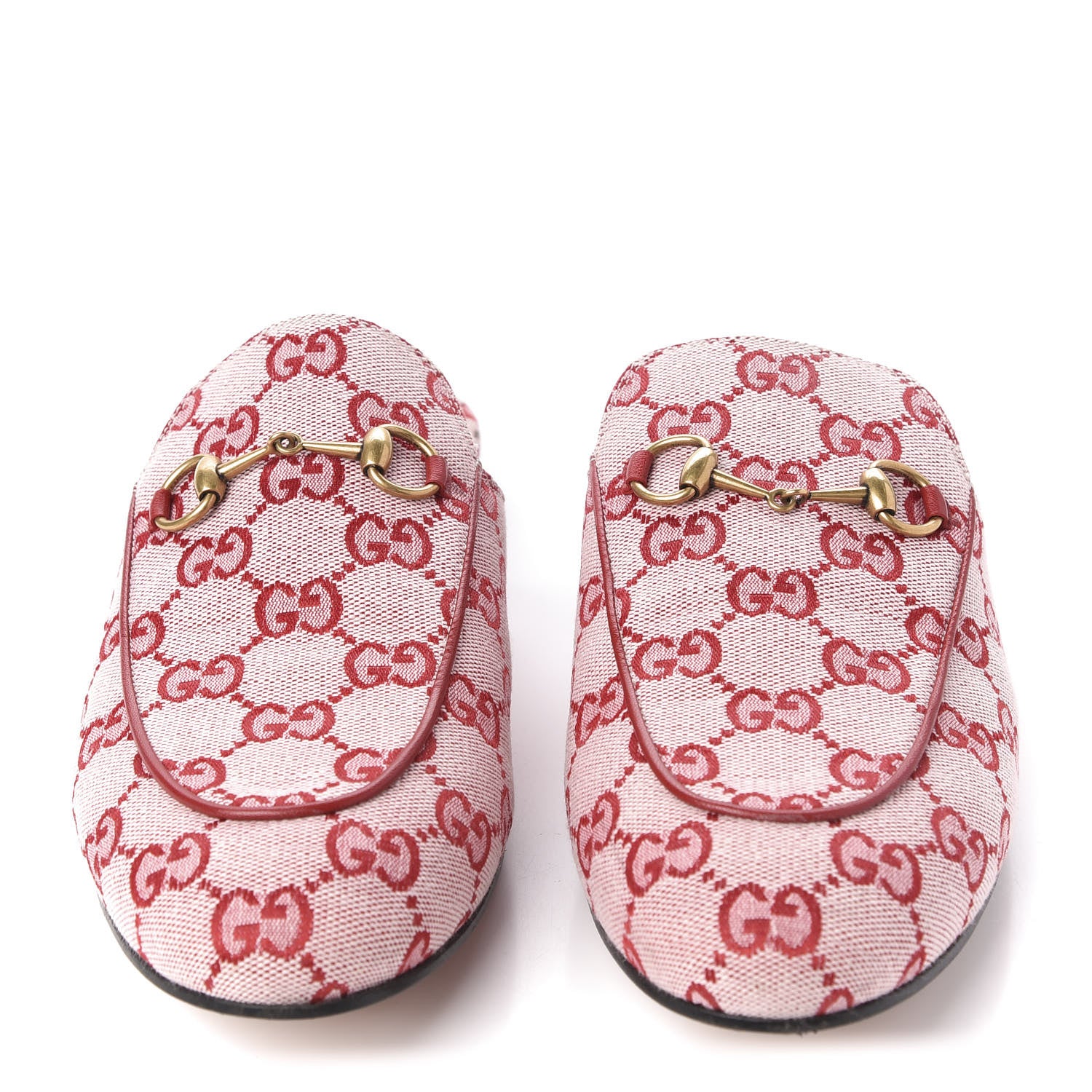 Gucci Canvas GG Monogram Horsebit Womens Princetown Slippers 40 Gardenia Hibiscus Red 2 of 9