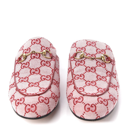 Gucci Canvas GG Monogram Horsebit Womens Princetown Slippers 40 Gardenia Hibiscus Red 2 of 9