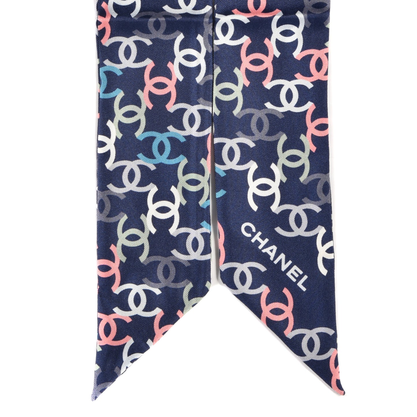 Silk CC Slim Bandeau Scarf Navy Multicolor