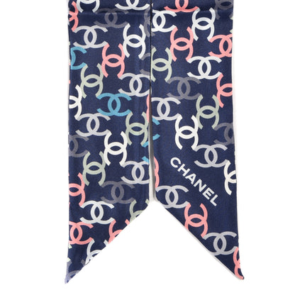 Chanel Silk CC Slim Bandeau Scarf Navy Multicolor 2 of 4