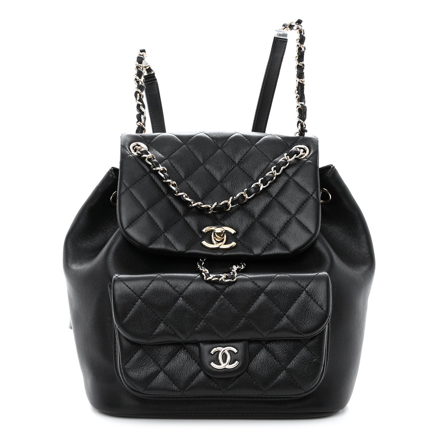 Lambskin Quilted Small Duma Drawstring Backpack Black