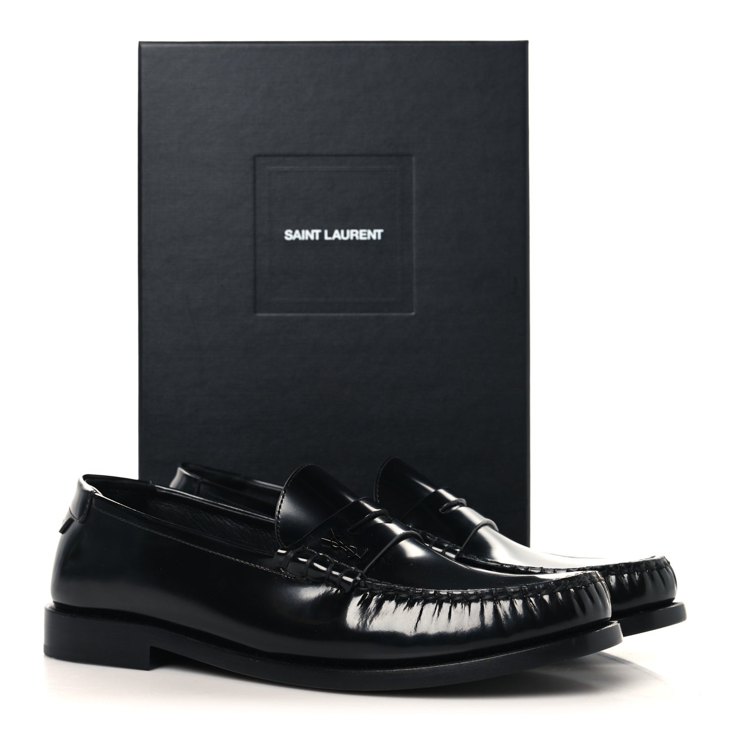 Glazed Calfskin Le Loafer 15 Penny Slippers 40 Black