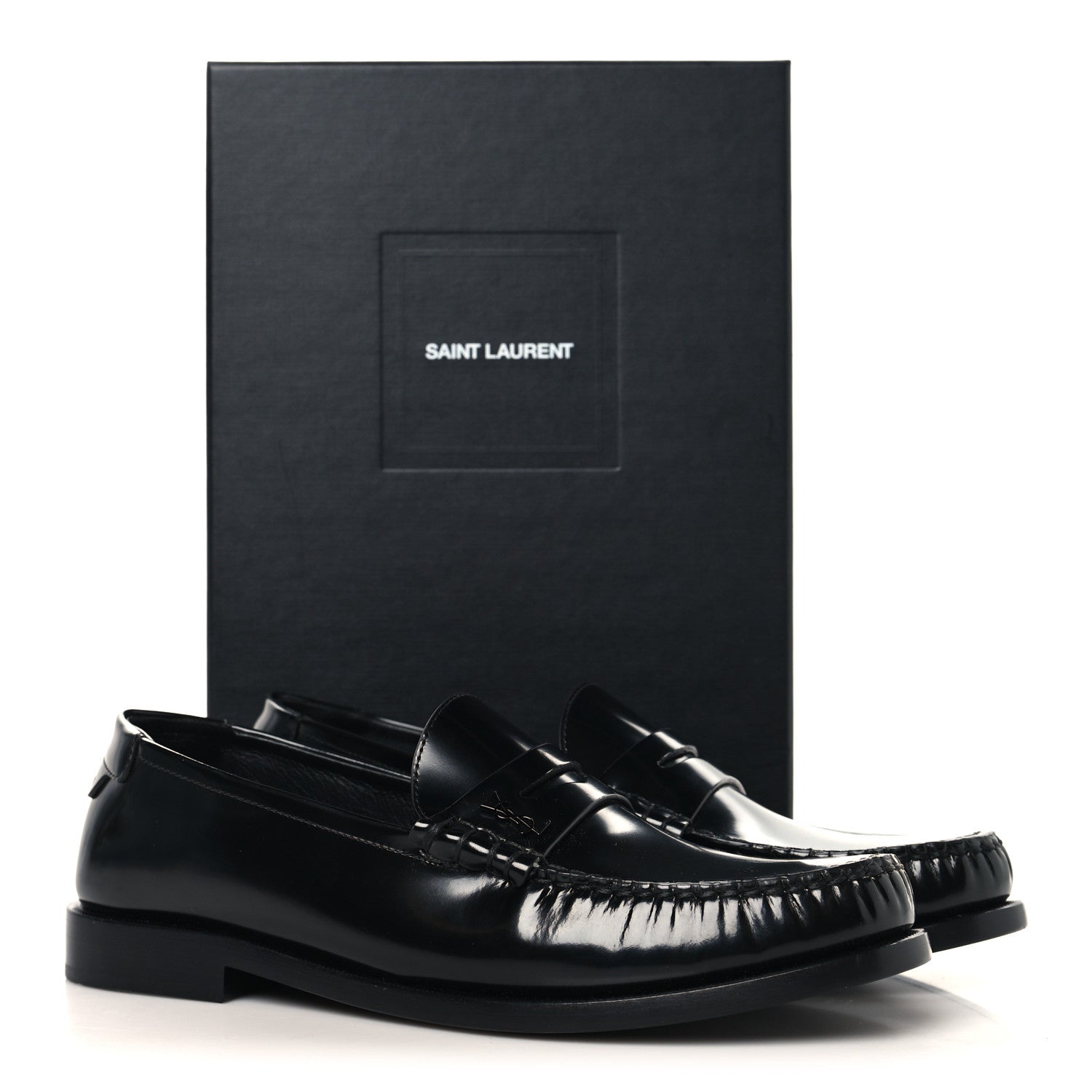 Saint Laurent Glazed Calfskin Le Loafer 15 Penny Slippers 40 Black 10 of 10