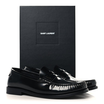 Saint Laurent Glazed Calfskin Le Loafer 15 Penny Slippers 40 Black 10 of 10