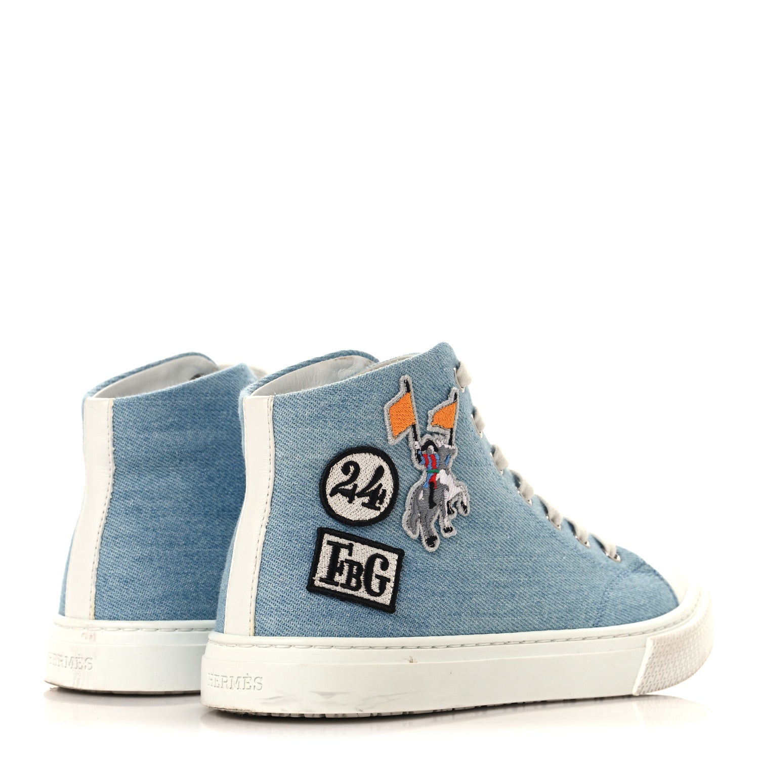 Hermes Denim Illico High Top Sneakers 35 Bleu Clair White 5 of 9