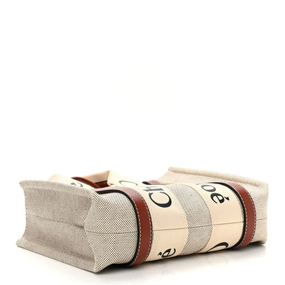 Chloe Cotton Calfskin Small Woody Ribbon Tote White Brown 4 of 11