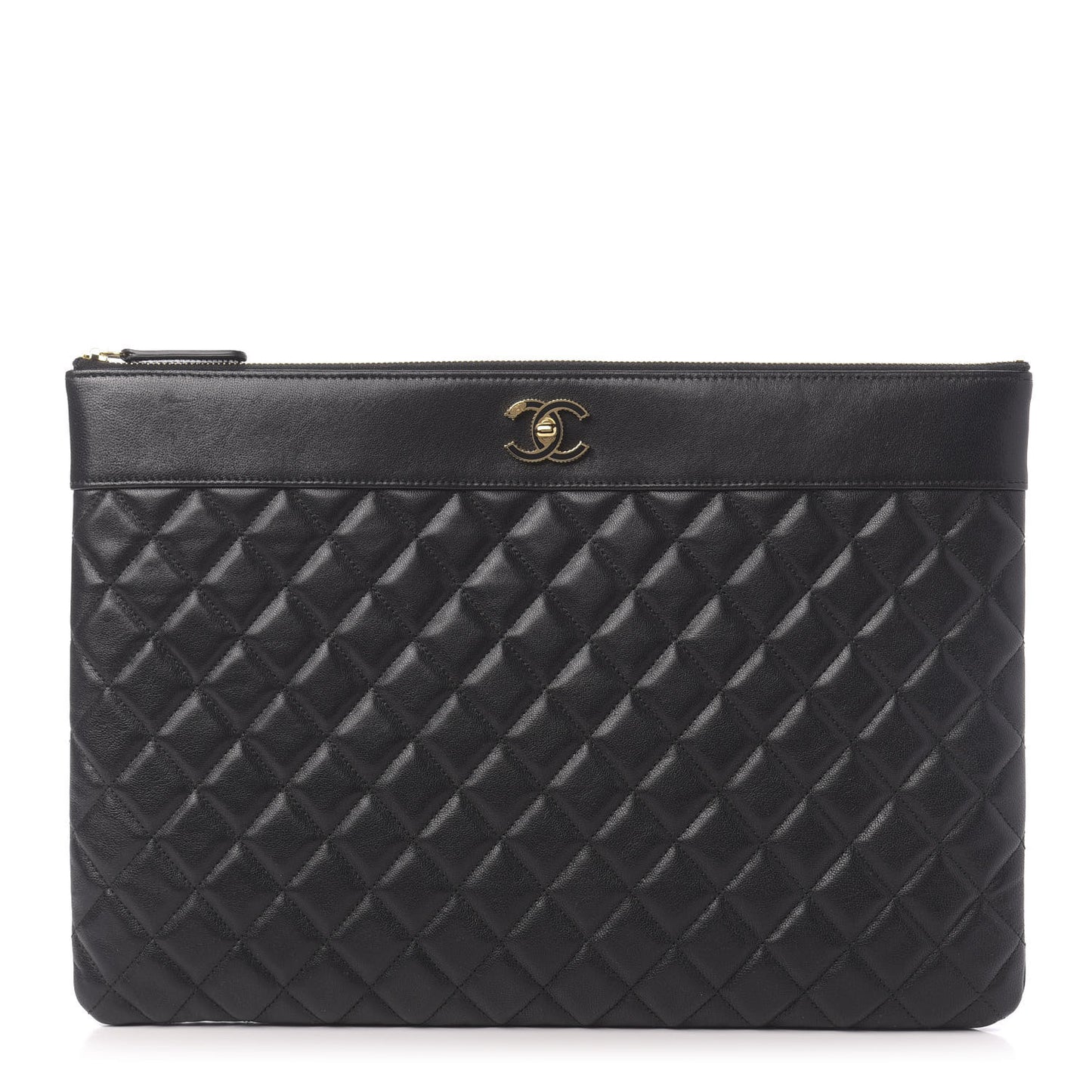 Lambskin Quilted Large Vintage Mademoiselle Cosmetic Case Black