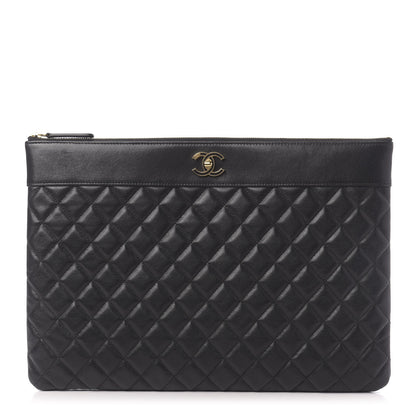 Chanel Lambskin Quilted Large Vintage Mademoiselle Cosmetic Case Black 1 of 11