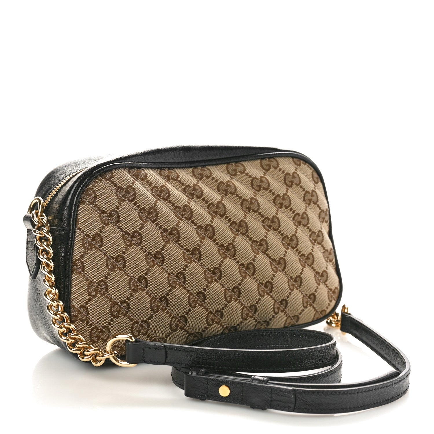 Gucci Monogram Matelasse Diagonal Small GG Marmont Chain Shoulder Bag Beige Black 3 of 10